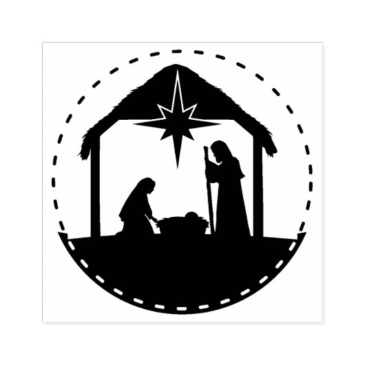 出生クリスマスベビーイエズスクエアウッド ラバースタンプ (インプリント)