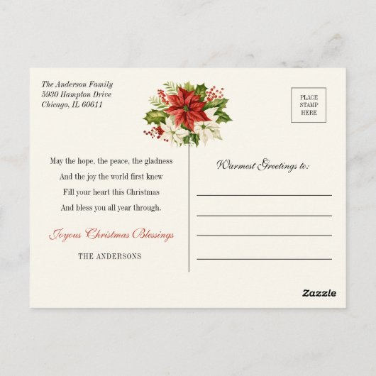 出生クリスマスポインセティアスメリークリスマス ポストカード (裏面)