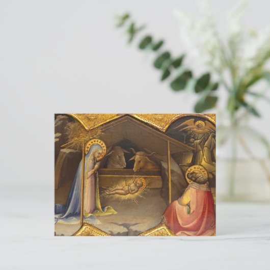 出生クリブ賛美ヴァージンメアリー乳児イエス シーズンポストカード (スタンド正面)