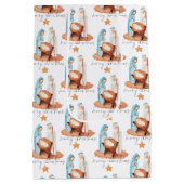 出生シンプルパターンのスクリプトメリークリスマス ミディアムペーパーバッグ (裏面)