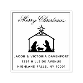 出生シンプル宗教的なクリスマス差出人住所 セルフインキングスタンプ