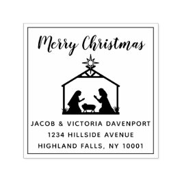 出生シンプル宗教的なクリスマス差出人住所 セルフインキングスタンプ