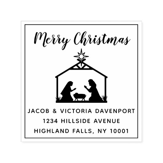 出生シンプル宗教的なクリスマス差出人住所 セルフインキングスタンプ (デザイン)
