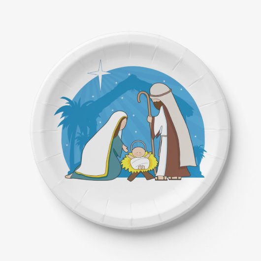 出生シーンとマリヨセフとベビーイエス ペーパープレート (正面)