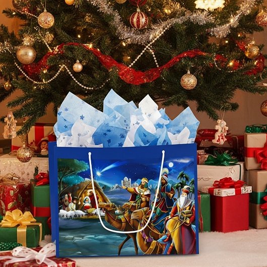 出生シーンと賢い男性クリスマスホリデー ラージペーパーバッグ