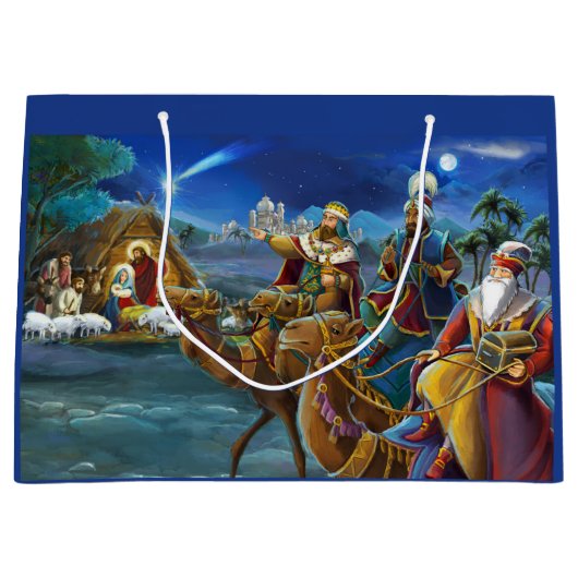 出生シーンと賢い男性クリスマスホリデー ラージペーパーバッグ (正面)