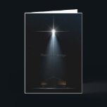 出生シーンの星ダビデと安定 シーズンカード<br><div class="desc">暗い星空の夜の背景に明るい星に照らされた孤立した馬小屋を持つベツレヘムのクリスト誕生の出生シーンの抽象芸術描写</div>