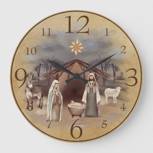 出生シーンオンブラウンパ素朴ーチメント ラージ壁時計 (正面)