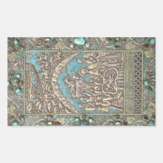 出生シーンキリストチャイルドホーリーファミリーエンジェル 長方形シール (正面)