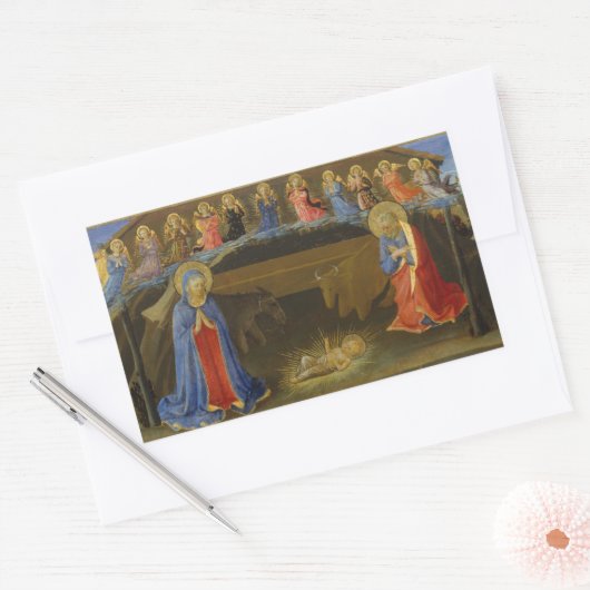 出生シーンキリストチャイルドホーリーファミリーエンジェル 長方形シール (封筒)