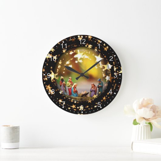 出生シーンクリブヴァージンメアリー乳児イエズスターズ ラージ壁時計 (ホーム)