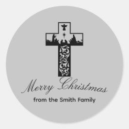 出生シーンクロスクリスマスステッカー ラウンドシール