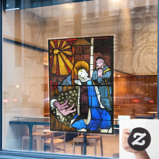 出生シーンステンドガラスパネル1500年代 ウィンドウサイン (カフェ窓)