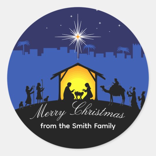 出生シーンブルースタークリスマスステッカー ラウンドシール (正面)