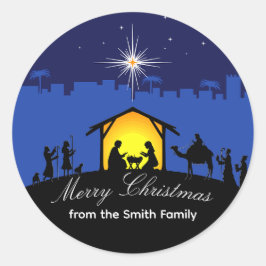 出生シーンブルースタークリスマスステッカー ラウンドシール