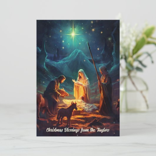 出生シーンベビーイエズクリスチャンクリスマス シーズンカード (スタンド正面)