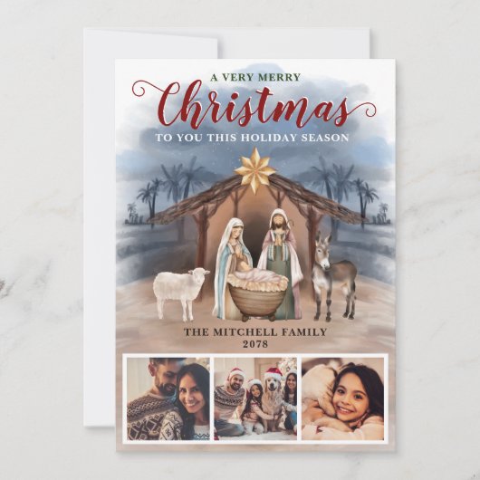 出生シーンベビーイエズフォトメリークリスマス シーズンカード (正面)