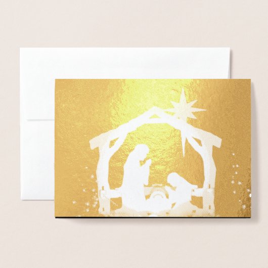 出生シーンラグジュアリー金ゴールドクリスマス 箔カード (封筒付き正面)