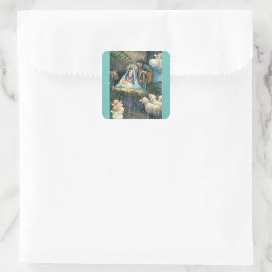 出生シーンヴィンテージクリスマスステッカー スクエアシール (バッグ)