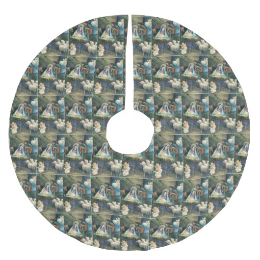 出生シーンヴィンテージクリスマスツリースカート ブラッシュドポリエステルツリースカート (正面)