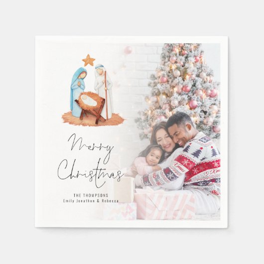 出生シーン写真名スクリプトメリークリスマス スタンダードカクテルナプキン (正面)