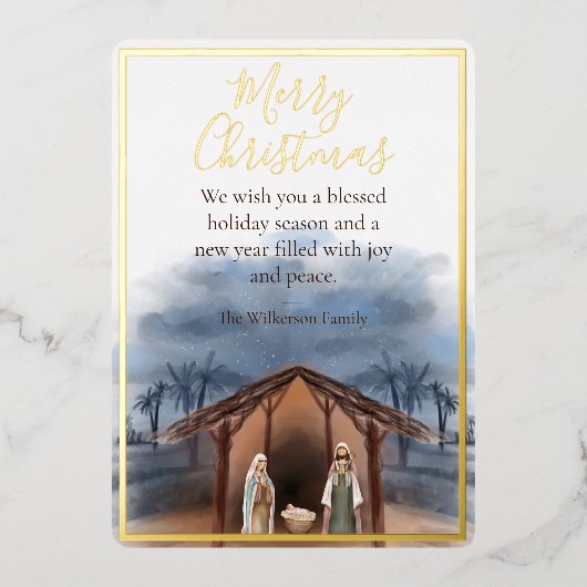 出生シーン宗教的クリスマスホリデーカード 箔シーズンカード (正面)