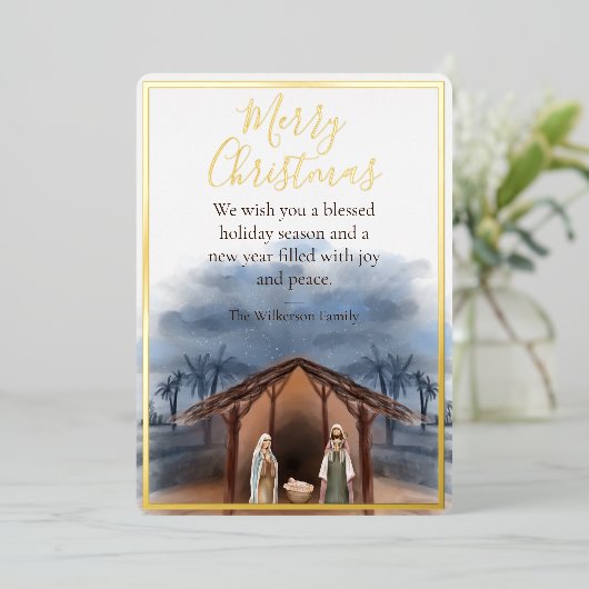 出生シーン宗教的クリスマスホリデーカード 箔シーズンカード (立ち正面)