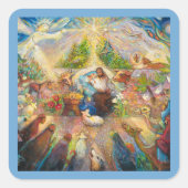 出生シーン聖家族クリスマスステッカー スクエアシール (正面)