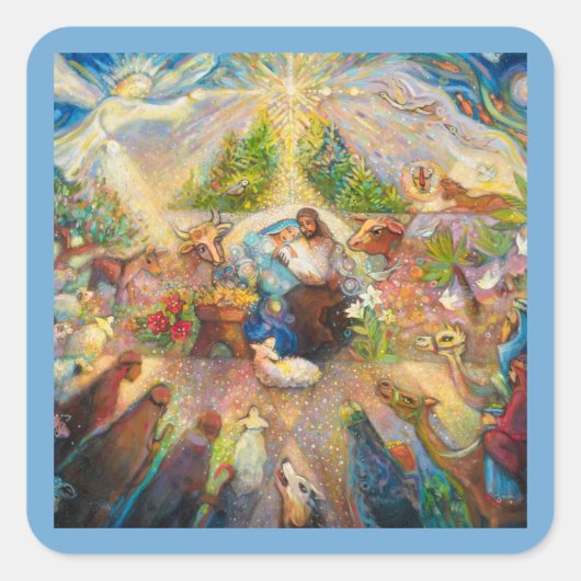 出生シーン聖家族クリスマスステッカー スクエアシール (正面)