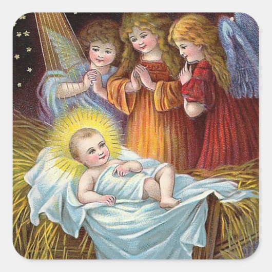 「出生シーン」クリスマス スクエアシール (正面)