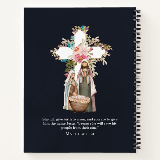 出生シーン – メアリー、ジョセフ&生まれたばかりのベビーイエス ノートブック (裏面)