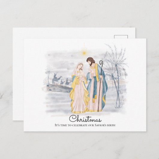 出生シーン – メアリー、ジョセフ&生まれたばかりのベビーイエス ポストカード (正面/裏面)