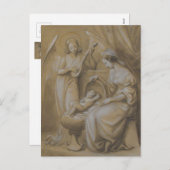 出生スケッチヴァージンメアリーベビーイエスエンジェルクリブ シーズンポストカード (正面/裏面)