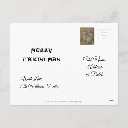 出生スケッチヴァージンメアリーベビーイエスエンジェルクリブ シーズンポストカード (裏面)