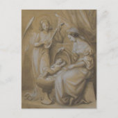 出生スケッチヴァージンメアリーベビーイエスエンジェルクリブ シーズンポストカード (正面)