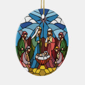 出生ステンドグラスアート、救い主イエス誕生 セラミックオーナメント (右)
