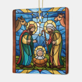 出生ステンドグラスアート、救い主イエス誕生 セラミックオーナメント (左)
