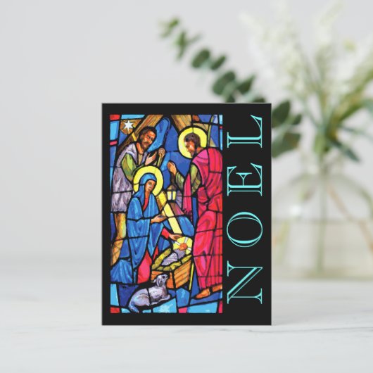 出生ステンドグラスノエルと子羊と羊飼い シーズンポストカード (スタンド正面)