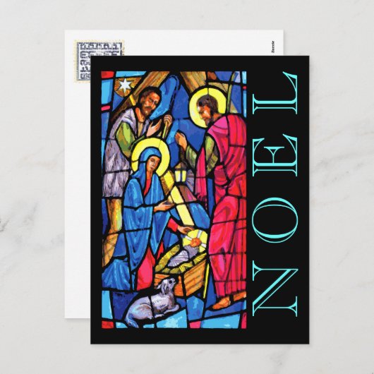 出生ステンドグラスノエルと子羊と羊飼い シーズンポストカード (正面/裏面)