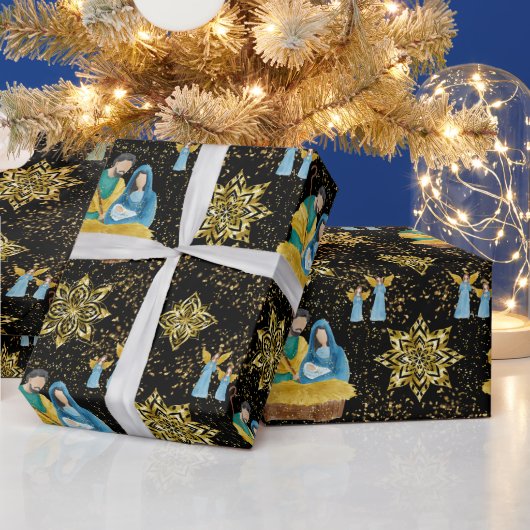 出生ナイトメアリージョセフイエスエンジェルズゴールデン ラッピングペーパー (クリスマス)
