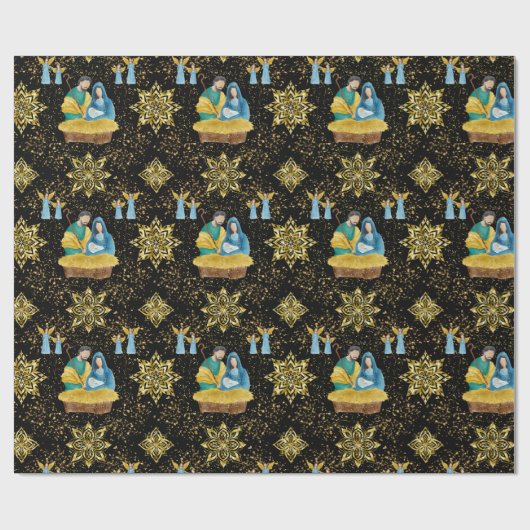 出生ナイトメアリージョセフイエスエンジェルズゴールデン ラッピングペーパー (フラット)