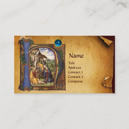 出生パーチメントブライトブルーサファイアモノグラム 名刺 (正面)