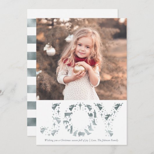 出生フォトクリスマスカードジョイフェイク銀箔 シーズンカード (正面/裏面)
