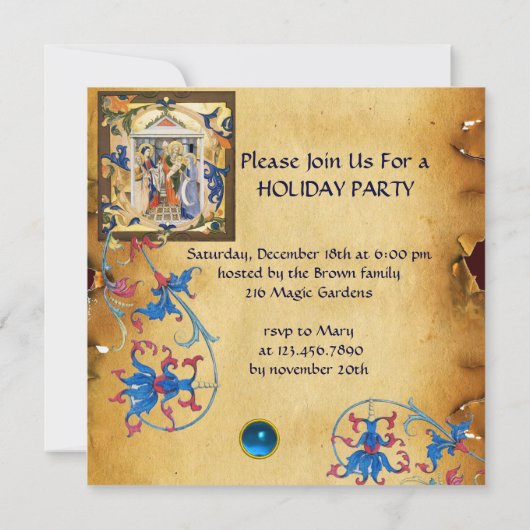 出生フローラブルージェム付クリスマスパーチメント 招待状 (裏面)