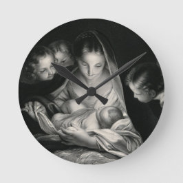 出生ベビーイエスヴァージンマリアンジェルス白黒 ラウンド壁時計