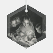 出生ベビーイエスヴァージンメアリーエンジェルスクリスマス ガラスオーナメント (正面)