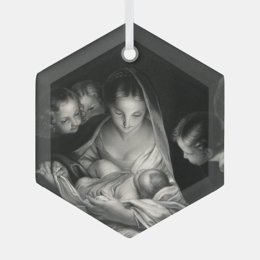 出生ベビーイエスヴァージンメアリーエンジェルスクリスマス ガラスオーナメント (正面)