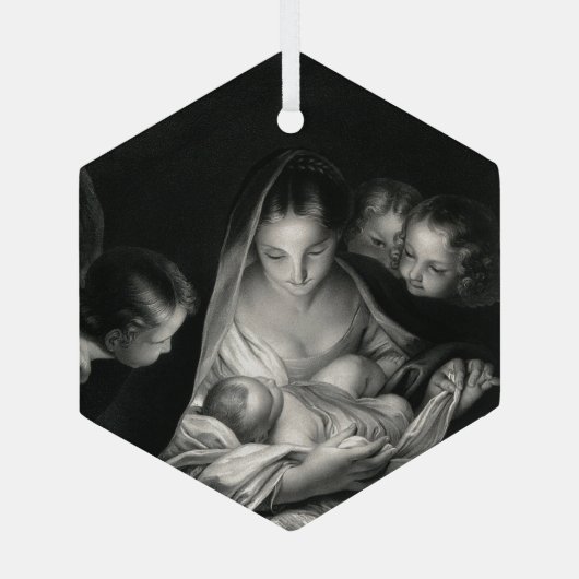 出生ベビーイエスヴァージンメアリーエンジェルスクリスマス ガラスオーナメント (裏面)