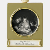 出生ベビーイエスヴァージンメアリーエンジェルスクリスマス ゴールドプレートバナーオーナメント (正面)