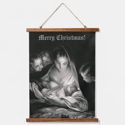 出生ベビーイエスヴァージンメアリーエンジェルスクリスマス 吊り下げ型タペストリー (正面)